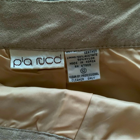 PIA RUCCI tan leather suede vintage skirt, beige size 12 - Picture 2 of 8